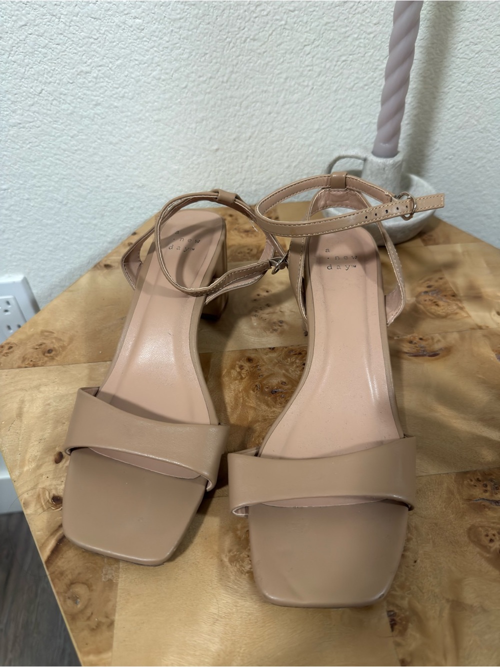 a new day Beige Ankle-Strap Block Heel Sandals